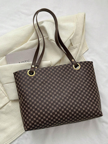 Geometric Pattern Shoulder Tote Bag With Coin Purse