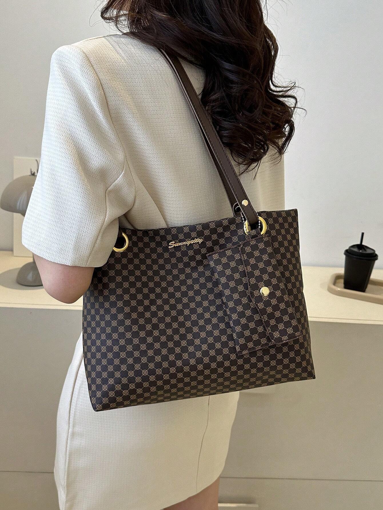 Geometric Pattern Shoulder Tote Bag With Coin Purse shein