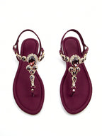 Women Rhinestone Decor Ankle Strap Thong Sandals shein