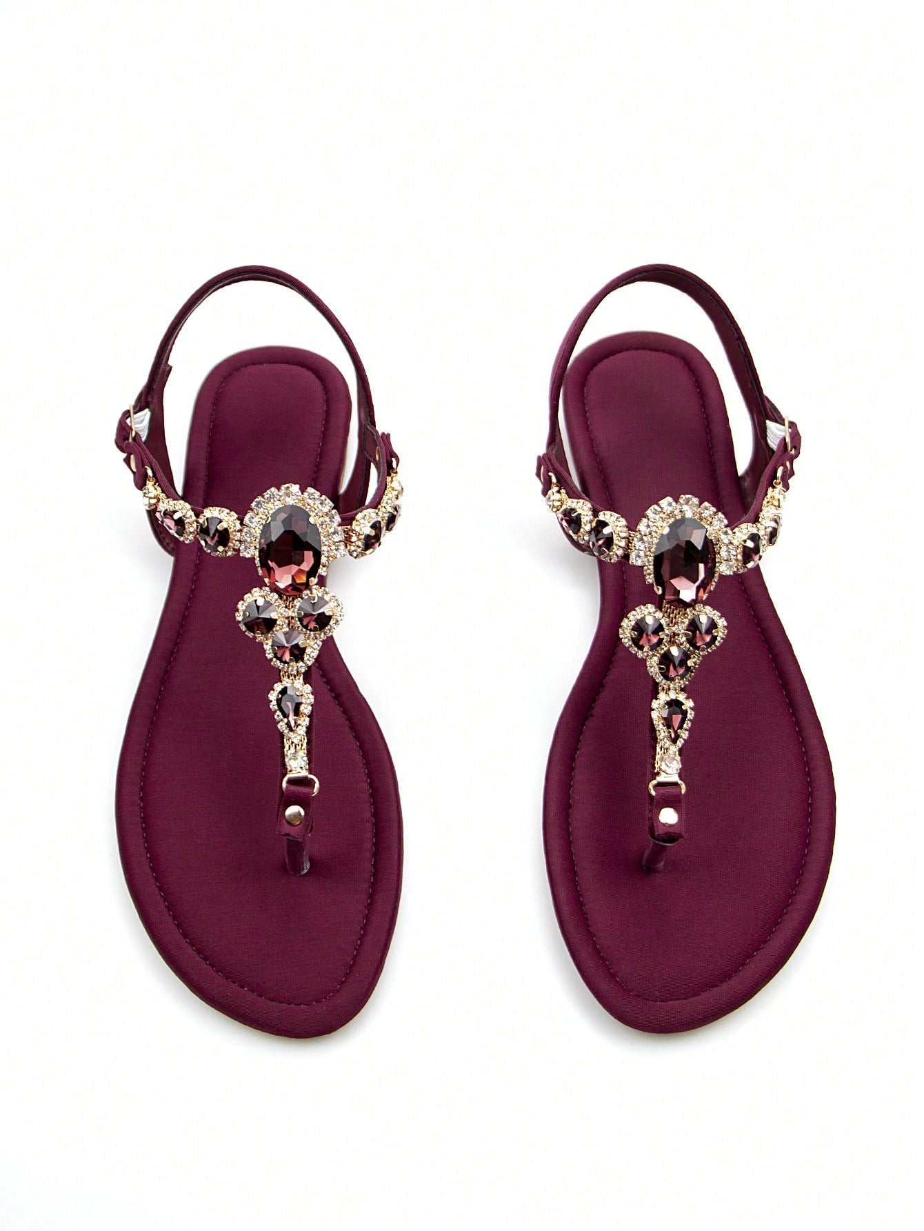Women Rhinestone Decor Ankle Strap Thong Sandals shein