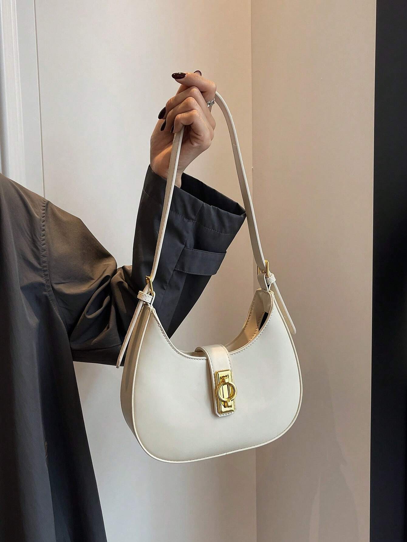 1PC black buckle single shoulder bag underarm crescent bag with long shoulder strap zipper crossbody bag