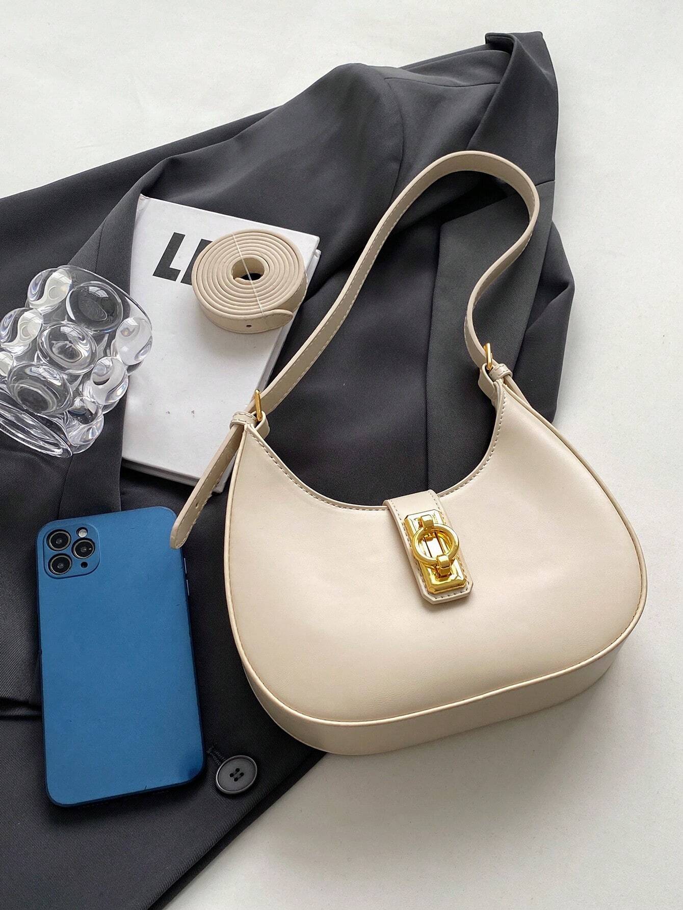 1PC black buckle single shoulder bag underarm crescent bag with long shoulder strap zipper crossbody bag