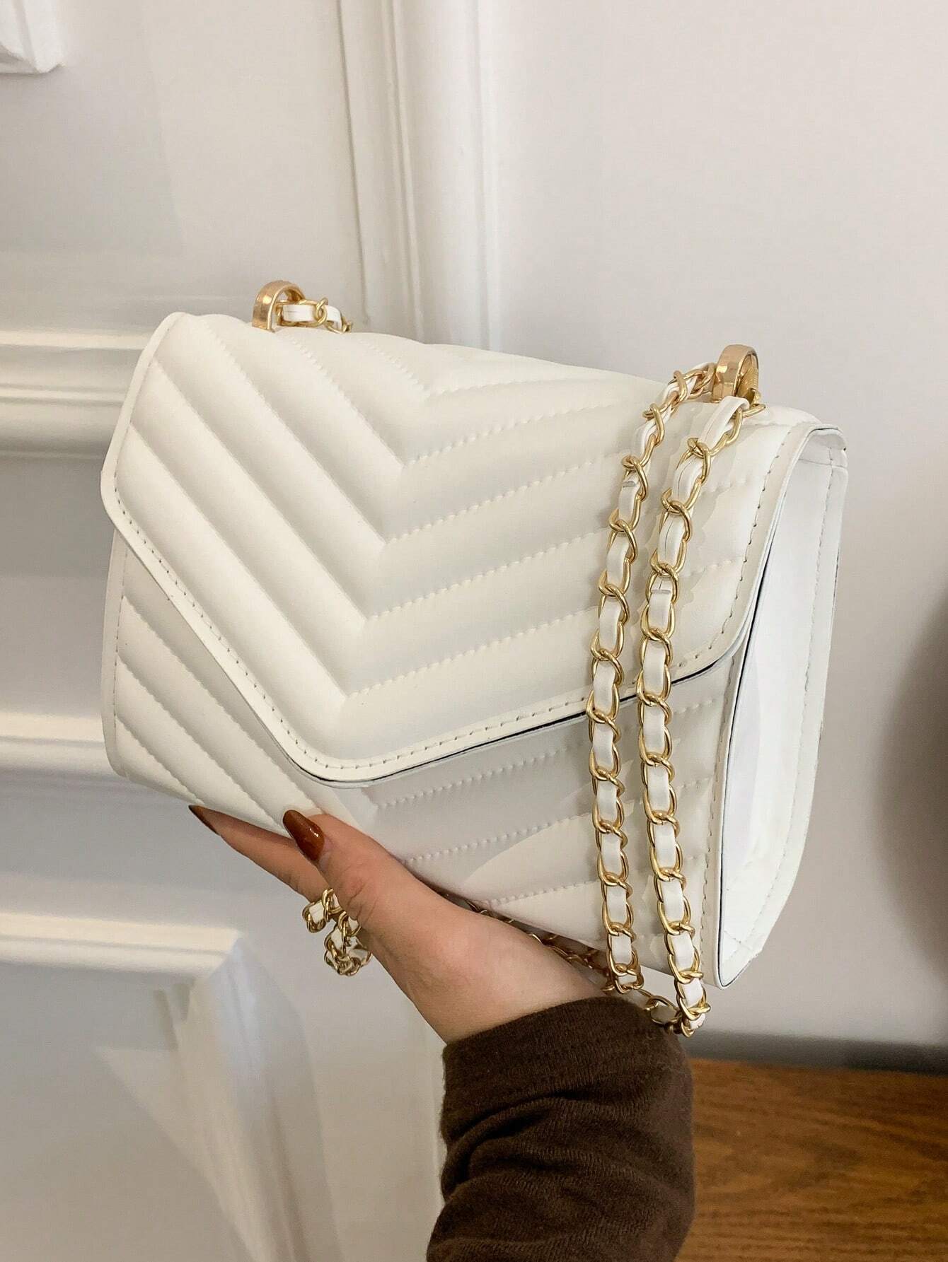 Mini Flap Square Bag Quilted Pattern Minimalist Green shein