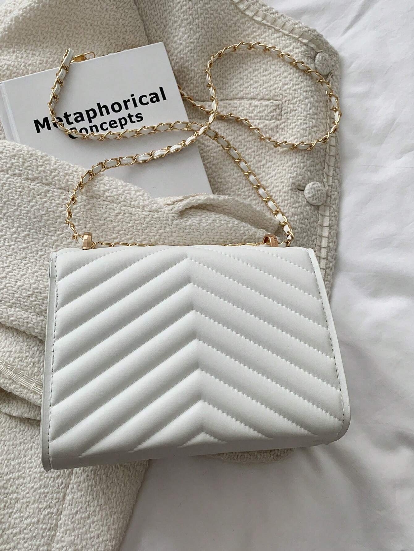 Mini Flap Square Bag Quilted Pattern Minimalist Green shein