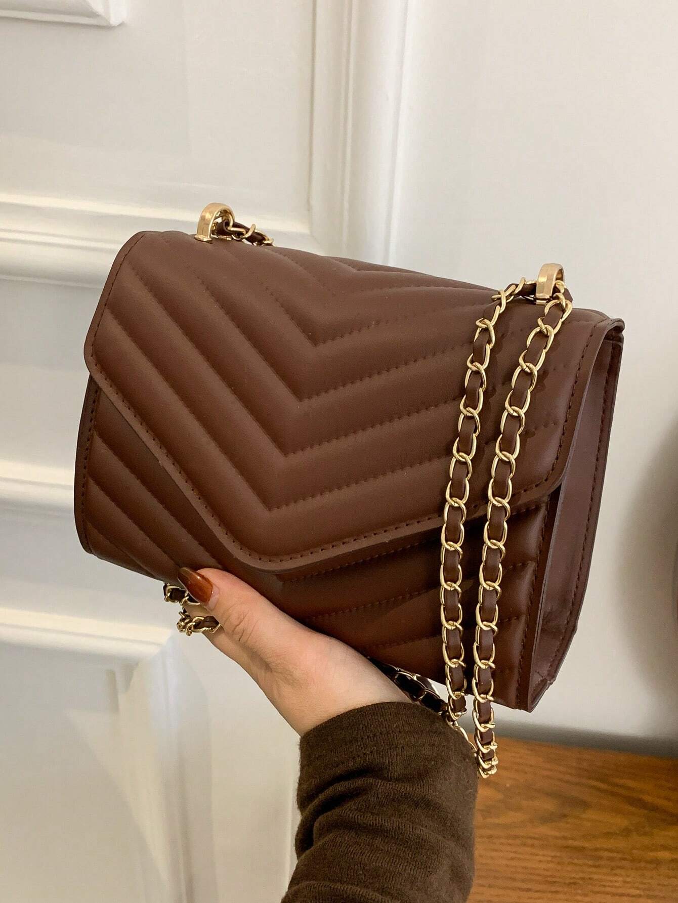 Mini Flap Square Bag Quilted Pattern Minimalist Green shein