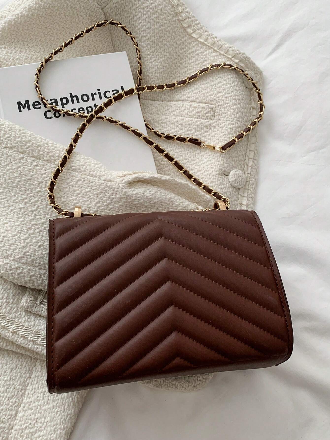 Mini Flap Square Bag Quilted Pattern Minimalist Green shein