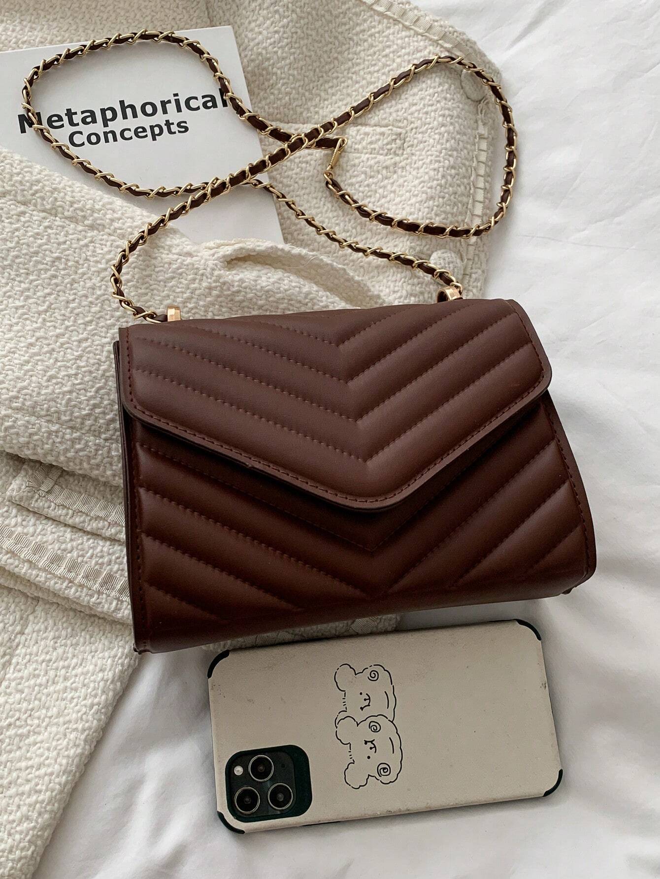 Mini Flap Square Bag Quilted Pattern Minimalist Green shein