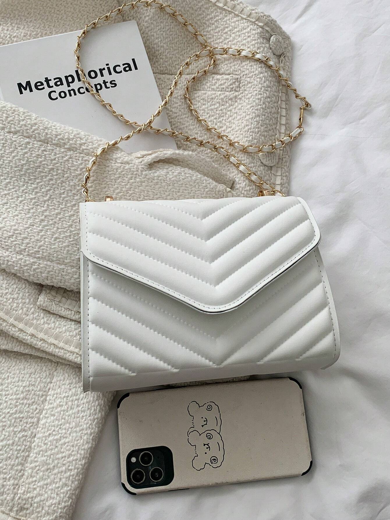 Mini Flap Square Bag Quilted Pattern Minimalist Green shein