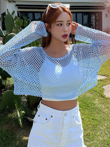 DAZY Hollow Out Drop Shoulder Crop Top Without Bra shein