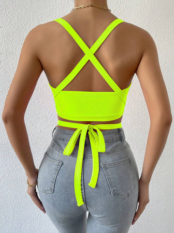 BAE Crisscross Tie Back Crop Halter Top shein