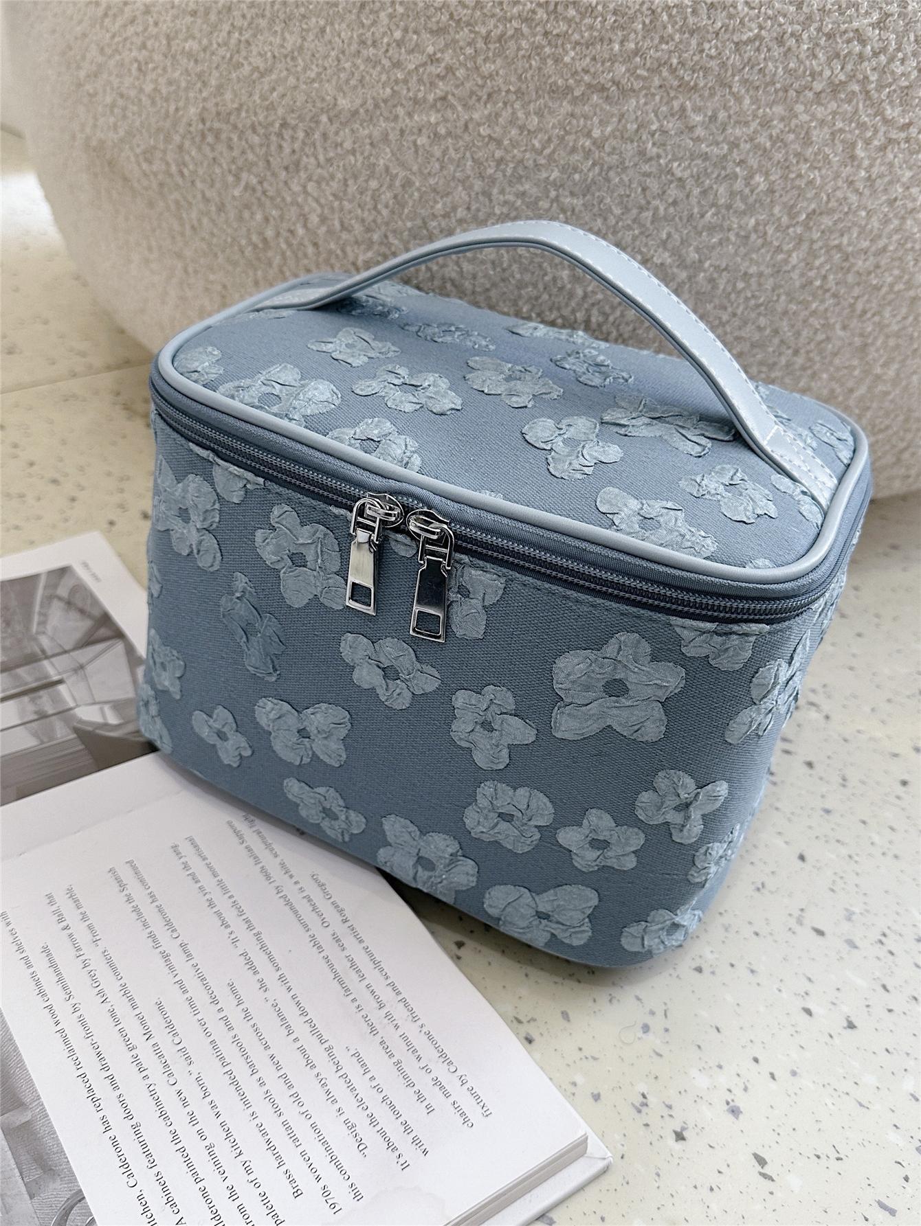 Floral Pattern Makeup Bag Top Handle Zip Around shein