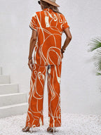 Clasi Graphic Print Batwing Sleeve Shirt & Wide Leg Pants shein