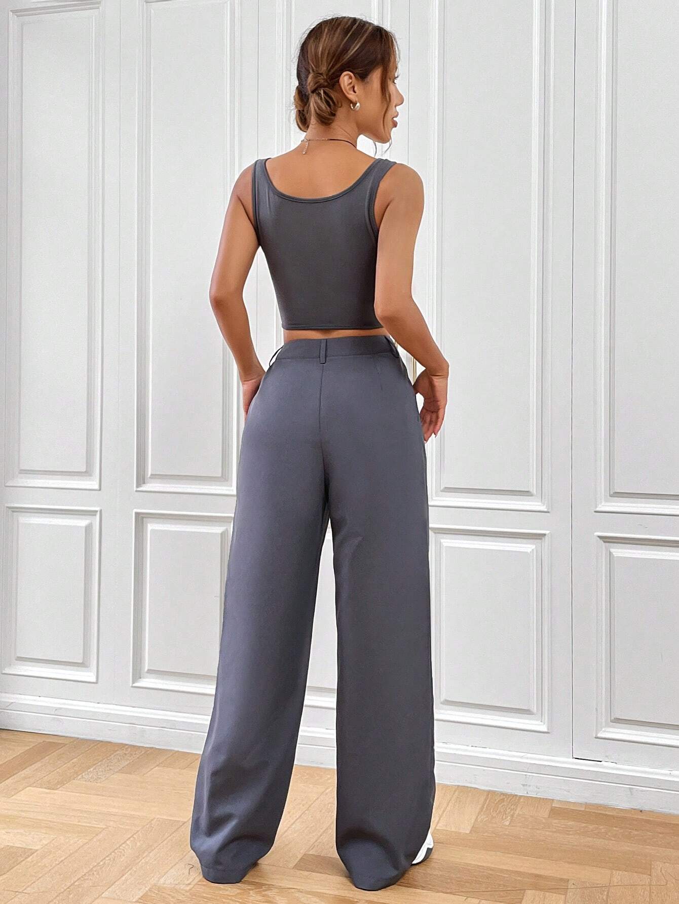 EZwear Solid Crop Tank Top & Pants shein