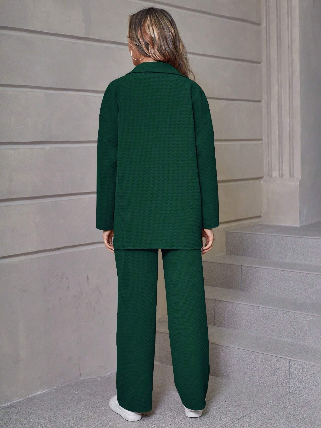 Relaxiva Flap Detail Drop Shoulder Shirt & Pants shein