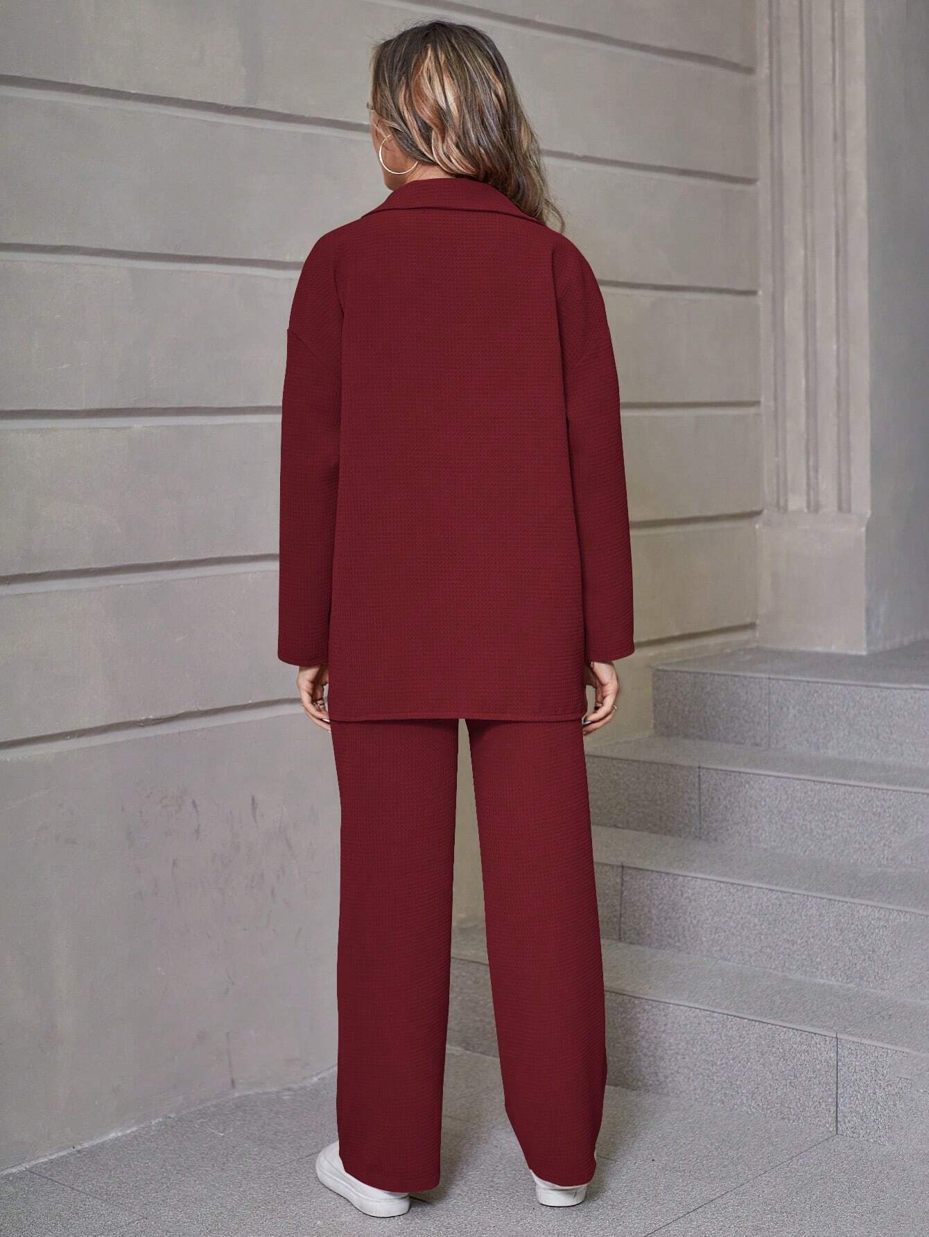 Relaxiva Flap Detail Drop Shoulder Shirt & Pants shein
