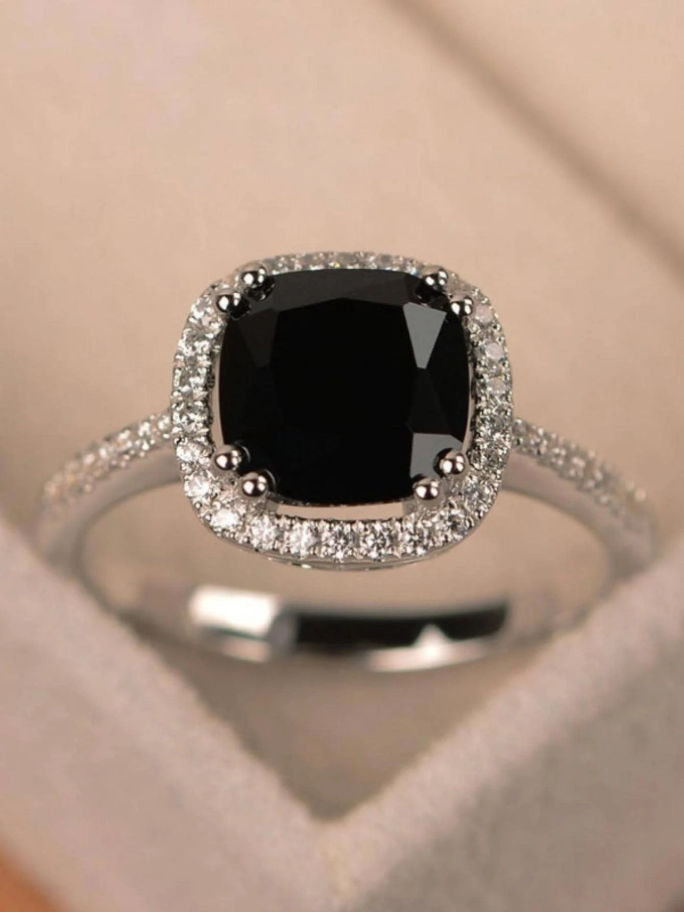 Cubic Zirconia Square Decor Ring shein