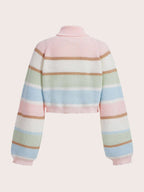 ROMWE Kawaii Bear Embroidery Striped Pattern Colorblock Raglan Sleeve Mock Neck Sweater shein