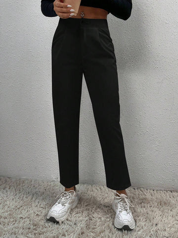 PETITE Solid Fold Pleated White Pants