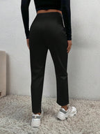 PETITE Solid Fold Pleated White Pants shein