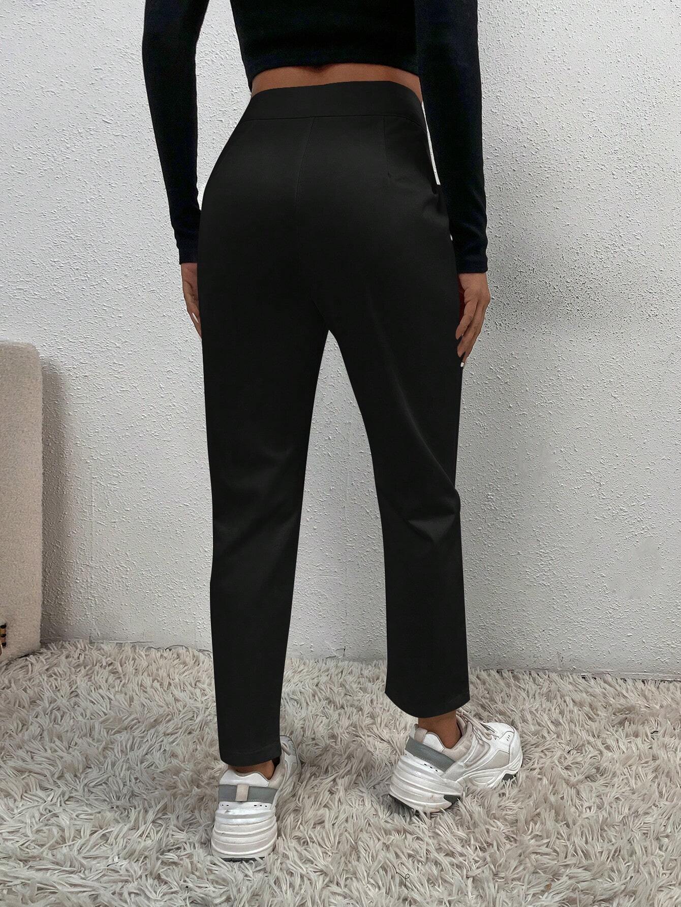 PETITE Solid Fold Pleated White Pants shein