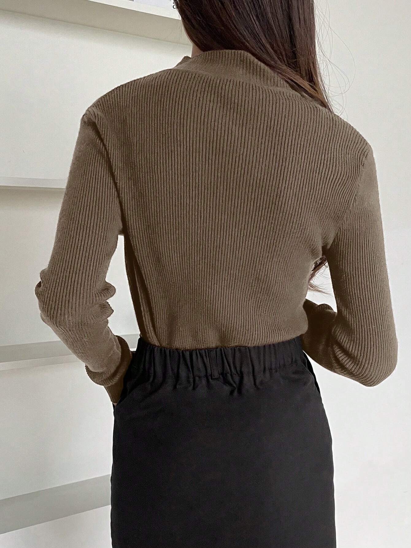 DAZY Women's Solid Stand Collar Long Sleeve Casual Business Pullover Sweater shein