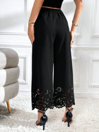 Priv� Laser Cut Out Wide Leg Pants shein