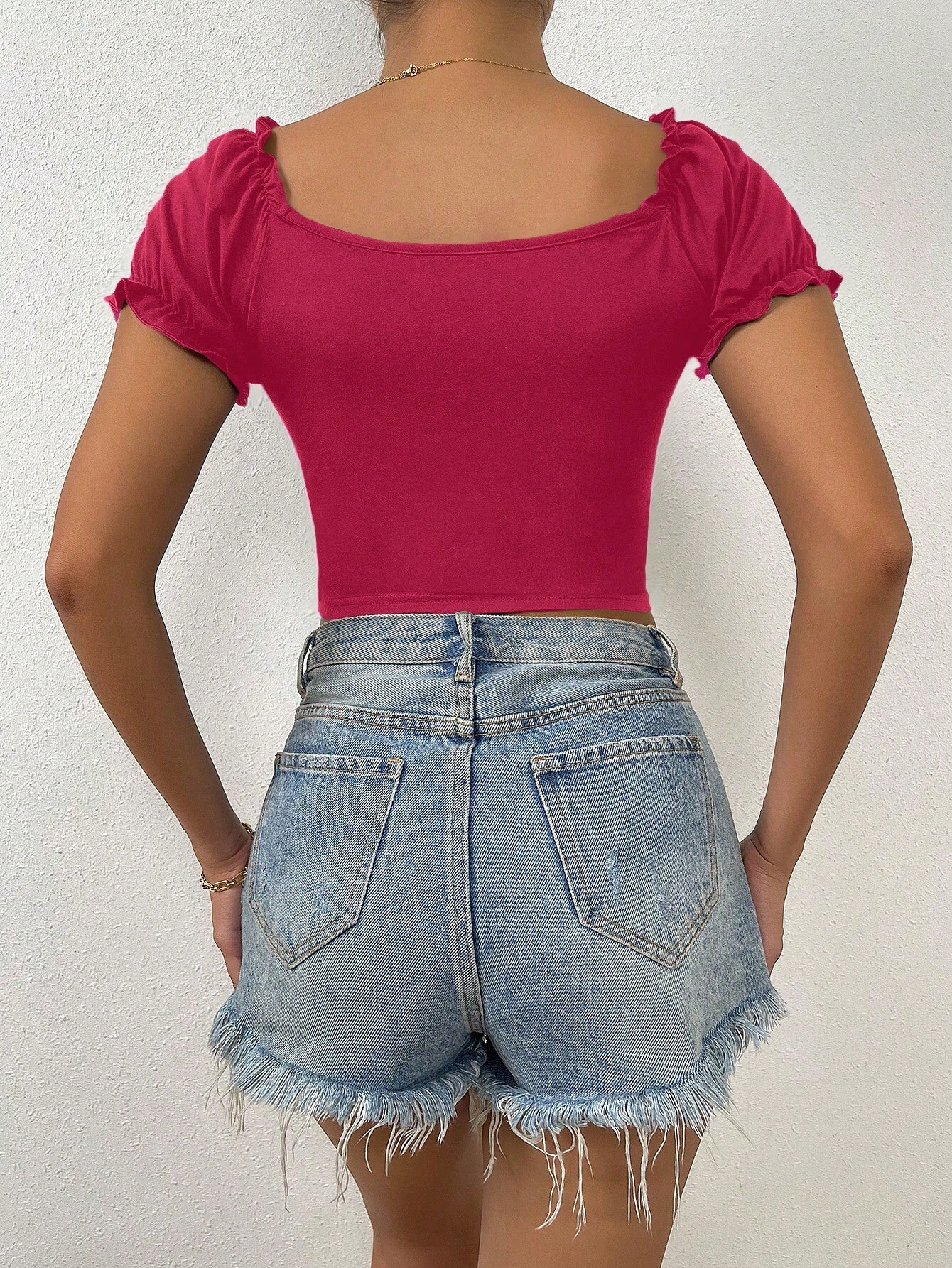 Raffinéa Ruched Front Sweetheart Neck Puff Sleeve Crop Tee shein