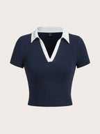 EZwear Summer Outfits Contrast Collar Crop Tee shein