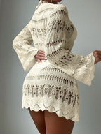 Swim Summer Beach Hollow Out Scallop Trim Cover Up Dress Without Bikini shein