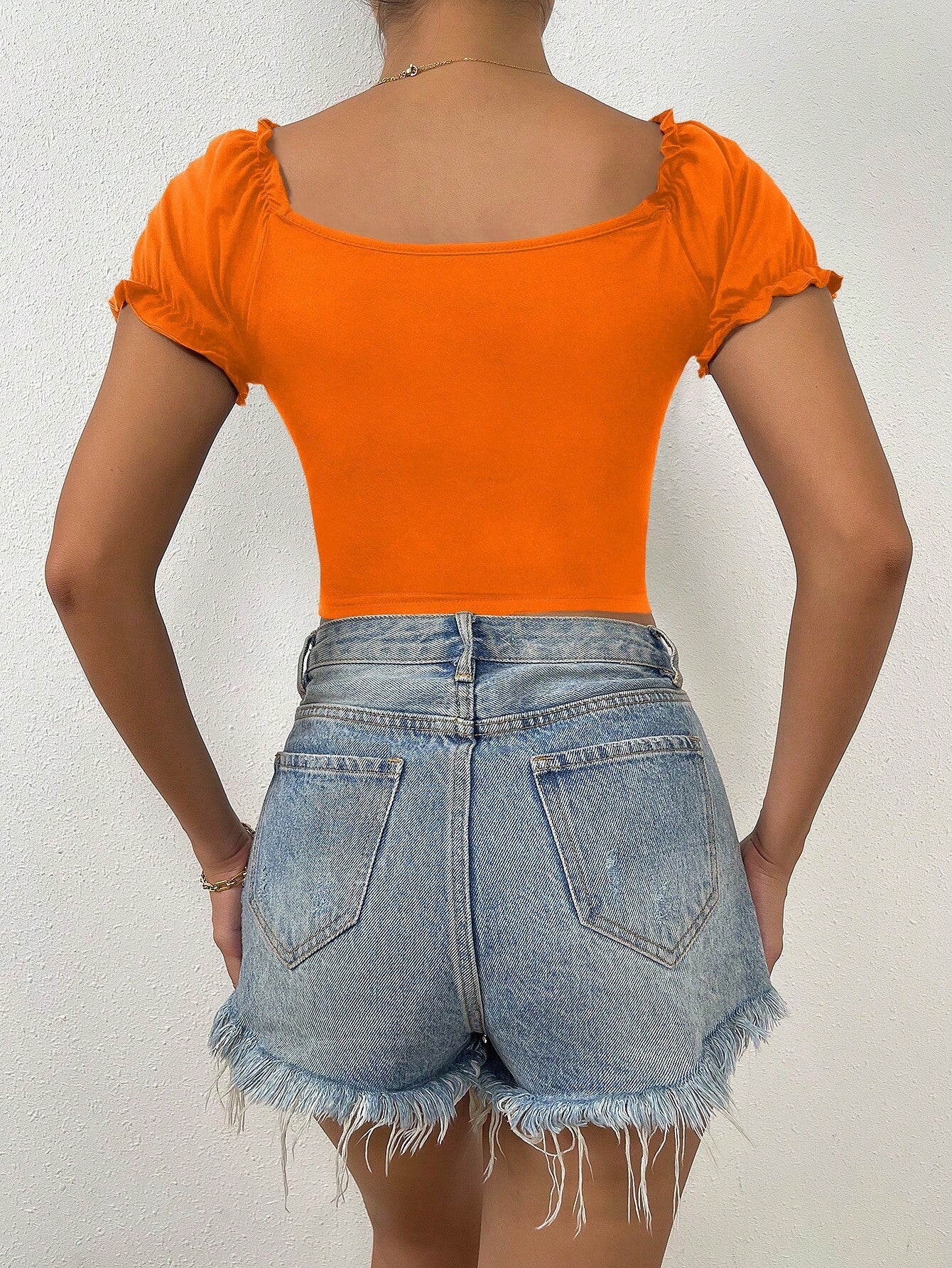 Raffinéa Ruched Front Sweetheart Neck Puff Sleeve Crop Tee shein