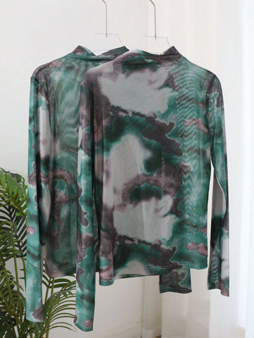 DAZY Ladies Stand Collar Tie Dye Top
