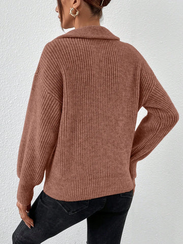 Frenchy Half Zip Drop Shoulder Grain Sweater