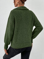 Frenchy Half Zip Drop Shoulder Grain Sweater shein