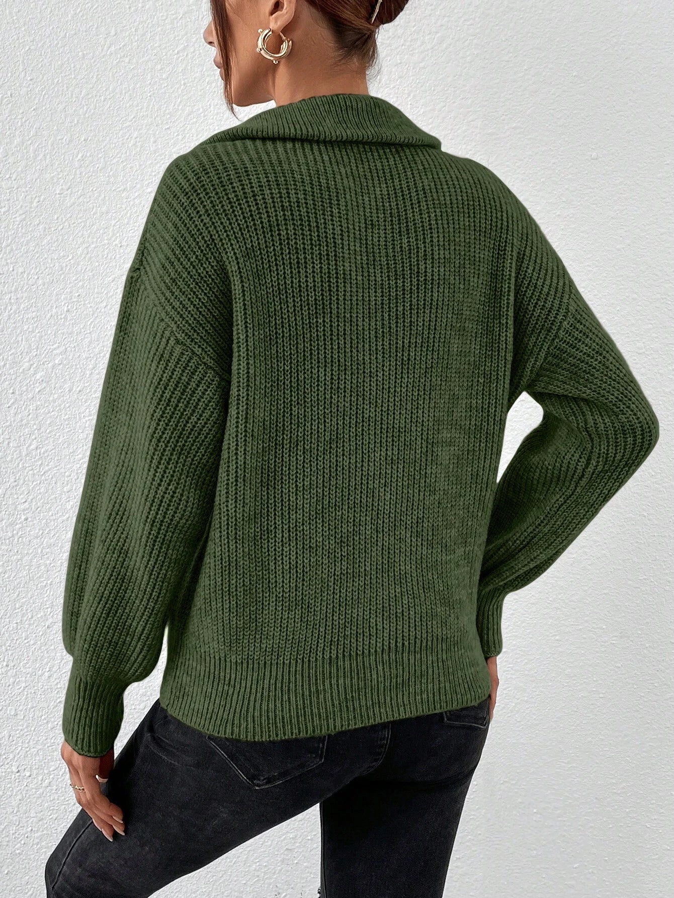 Frenchy Half Zip Drop Shoulder Grain Sweater shein