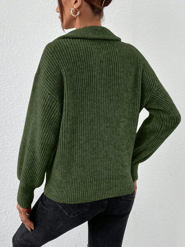 Frenchy Half Zip Drop Shoulder Grain Sweater