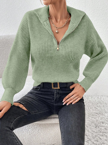 Frenchy Half Zip Drop Shoulder Grain Sweater