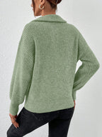 Frenchy Half Zip Drop Shoulder Grain Sweater shein