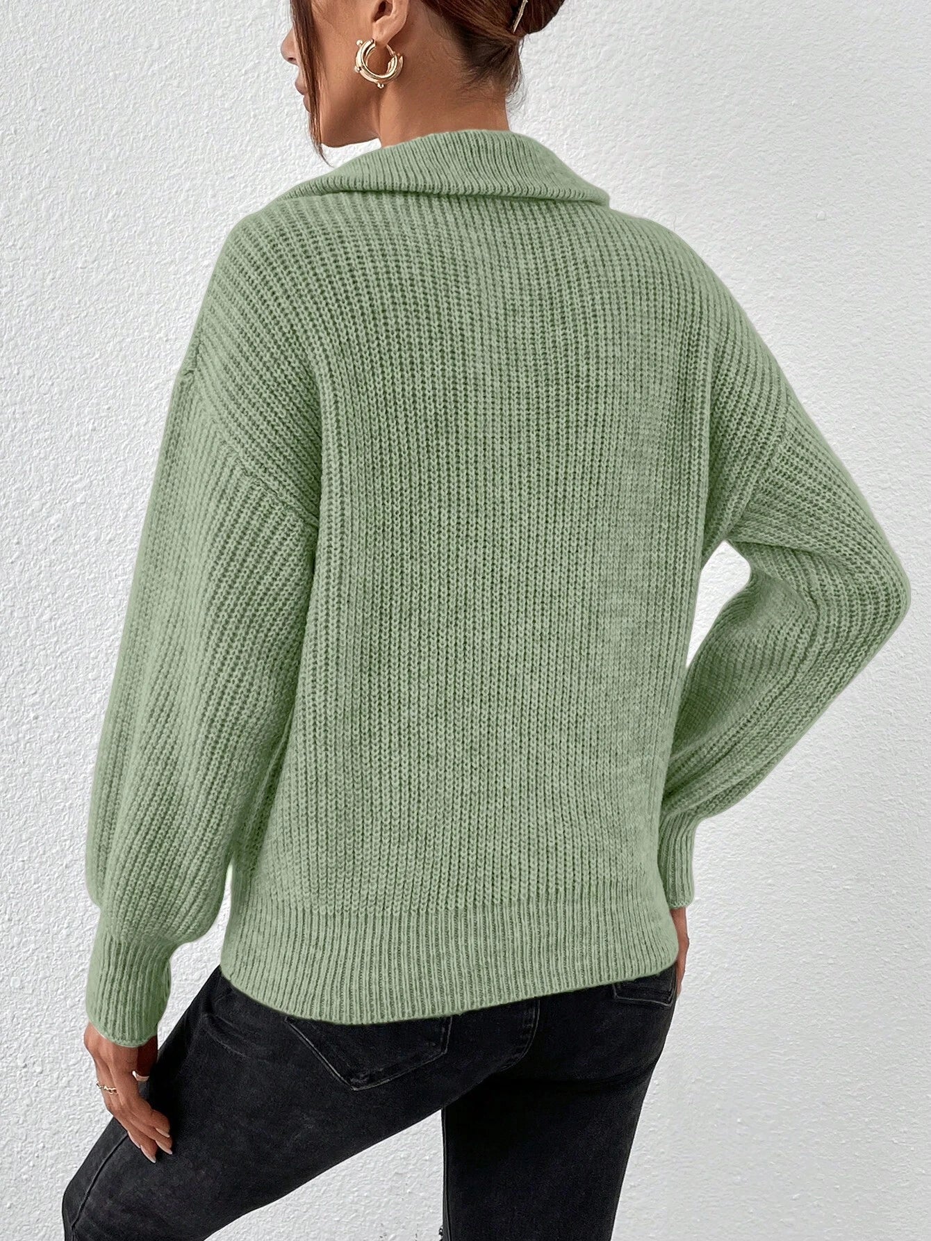 Frenchy Half Zip Drop Shoulder Grain Sweater shein