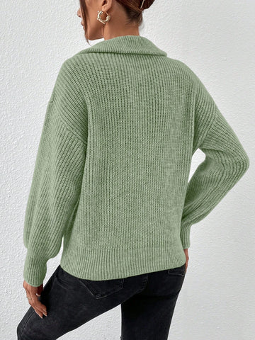 Frenchy Half Zip Drop Shoulder Grain Sweater