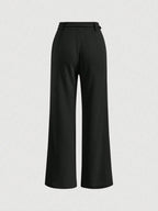 MOD Solid Belted Wide Leg Suit Pants shein