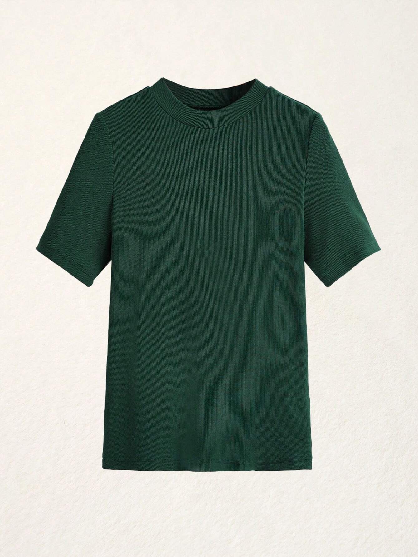 BASICS Mock-Neck Rib-knit Top shein