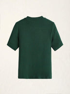 BASICS Mock-Neck Rib-knit Top shein