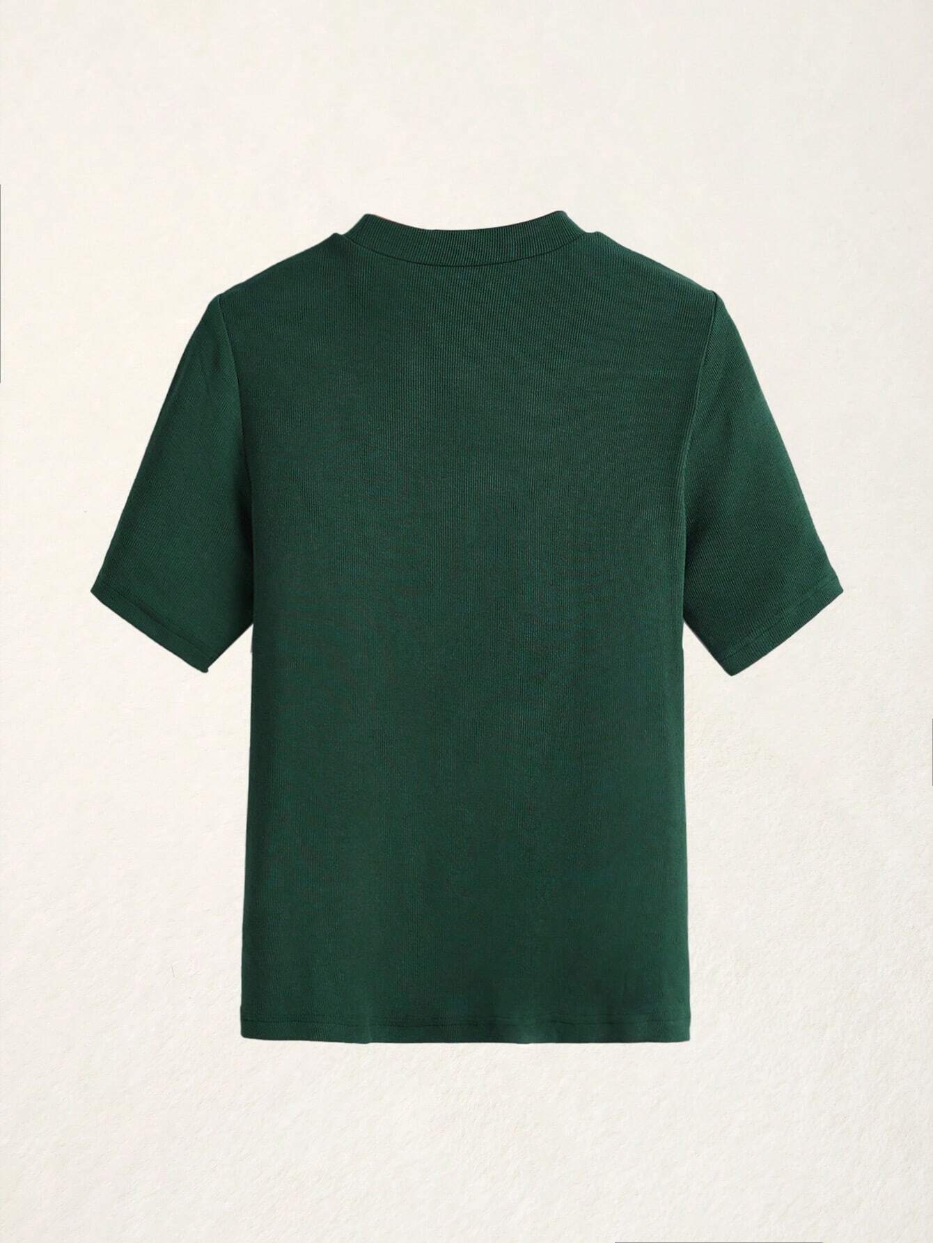 BASICS Mock-Neck Rib-knit Top shein