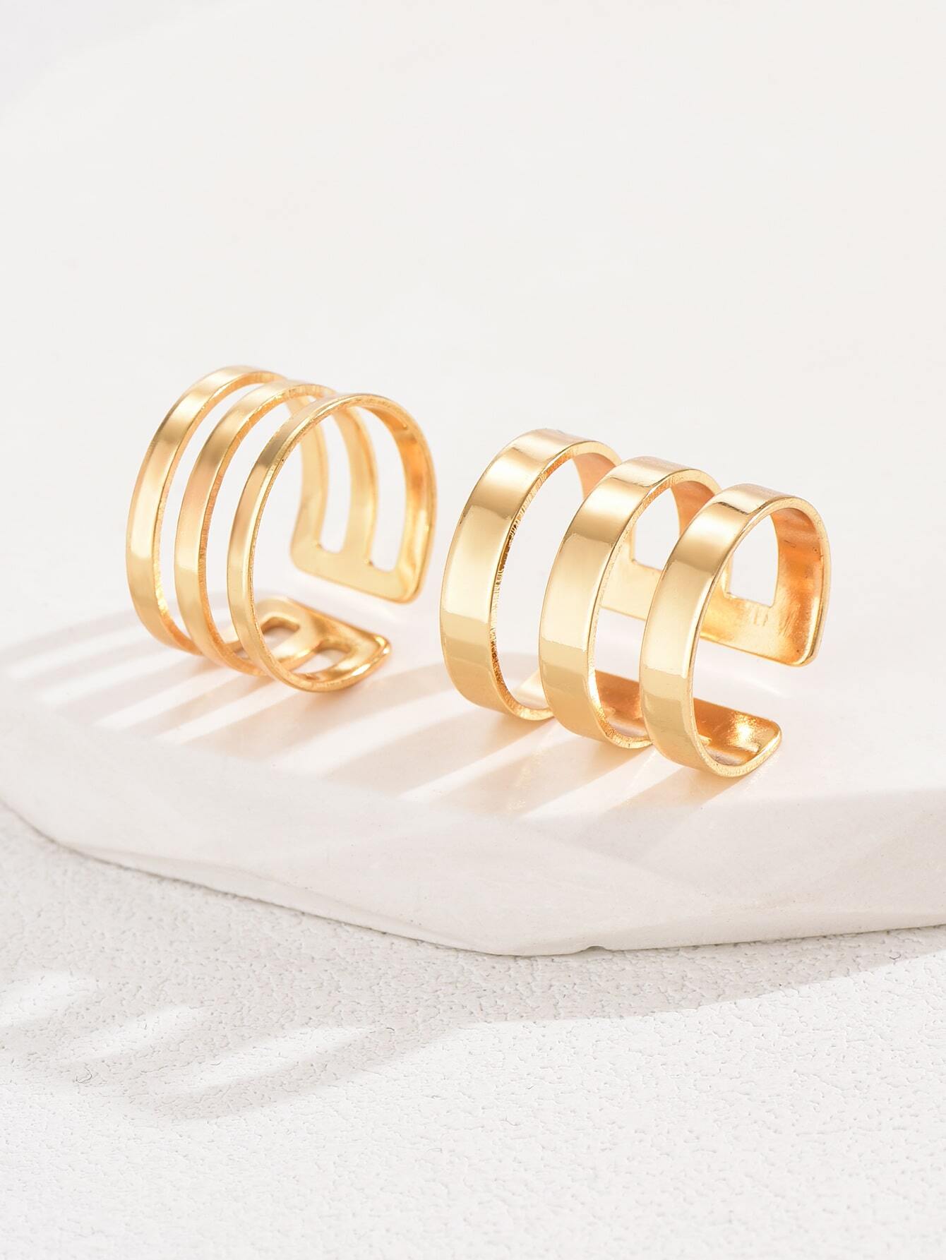 2pcs/set Simple Double Layered Letter V Shaped Open Ring For Women shein