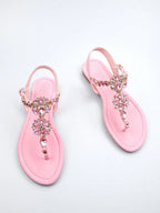 Women Rhinestone Decor Ankle Strap Thong Sandals shein