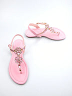 Women Rhinestone Decor Ankle Strap Thong Sandals shein