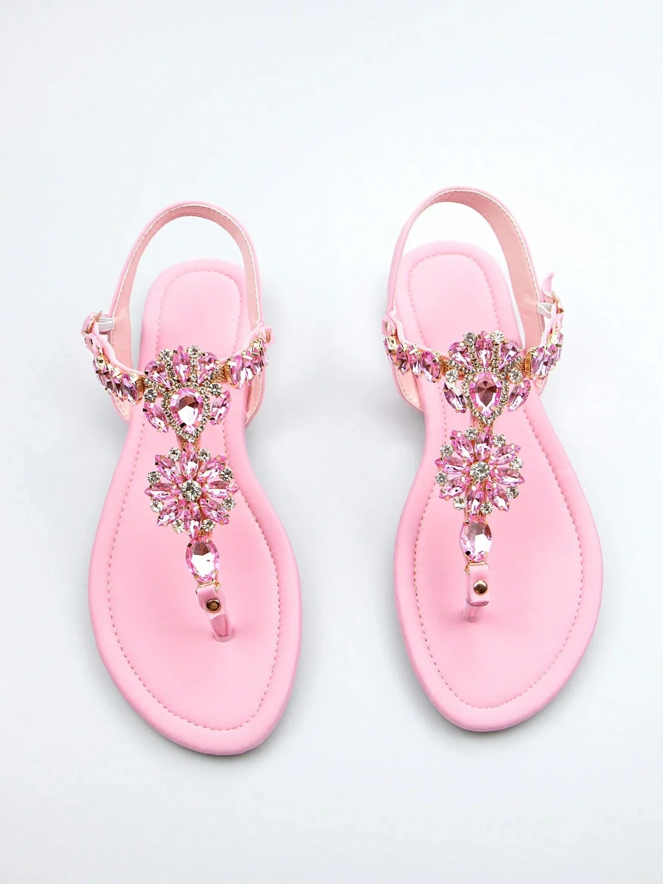 Women Rhinestone Decor Ankle Strap Thong Sandals shein