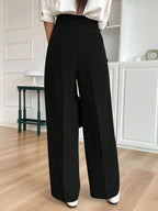 Solid Color Buttoned Straight Leg Regular Fit Casual Pants shein