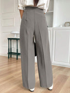 Solid Color Buttoned Straight Leg Regular Fit Casual Pants shein