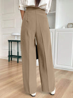 Solid Color Buttoned Straight Leg Regular Fit Casual Pants shein